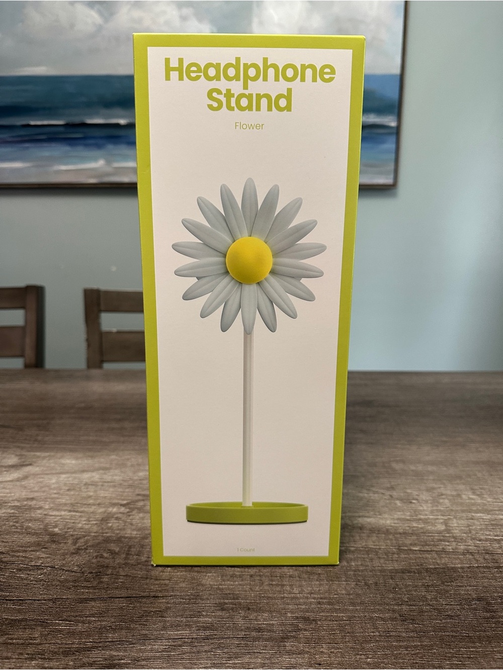 Headphone Stand Flower - Yellow Center with Light Gray Petals